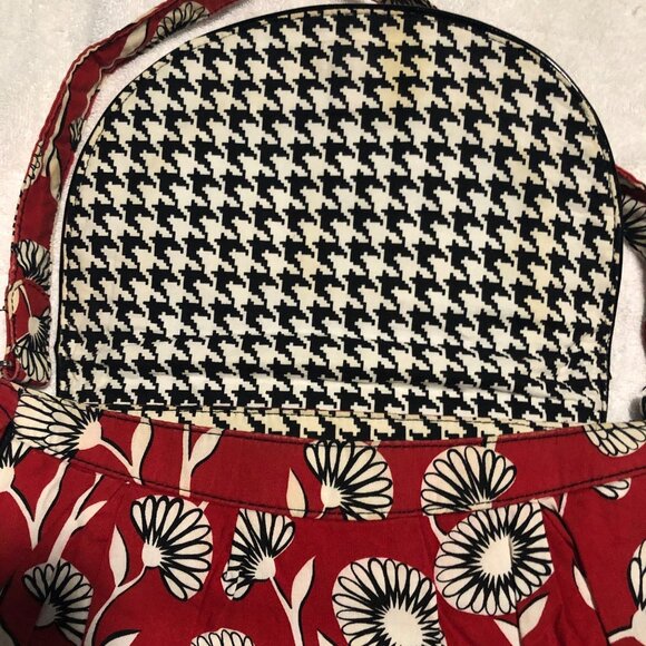 Vero Bradley Deco Daisy Red Black Houndstooth Design Inside Shoulder bag Retired - Picture 2 of 6